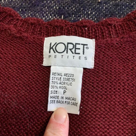 Vintage Knit Sweater Vest Koret 90s Granny Boho Retro Cottagecore Small Burgundy - Picture 3 of 5